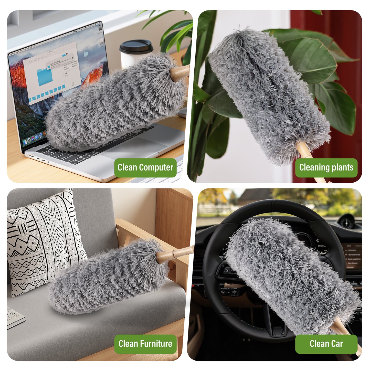 Household cleaning fiber duster, lightweight and compact, can be washed with water; Three colors for you to choose from