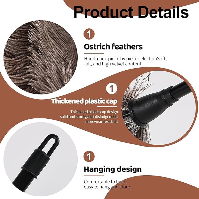 Ostrich Feather Duster-14.9 Inch Mini Natural Feathers Dusters with Plastic Handle Reusable Handheld for Cleaning Supplies Home Car Office