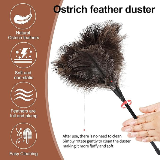 Ostrich Feather Duster-14.9 Inch Mini Natural Feathers Dusters with Plastic Handle Reusable Handheld for Cleaning Supplies Home Car Office