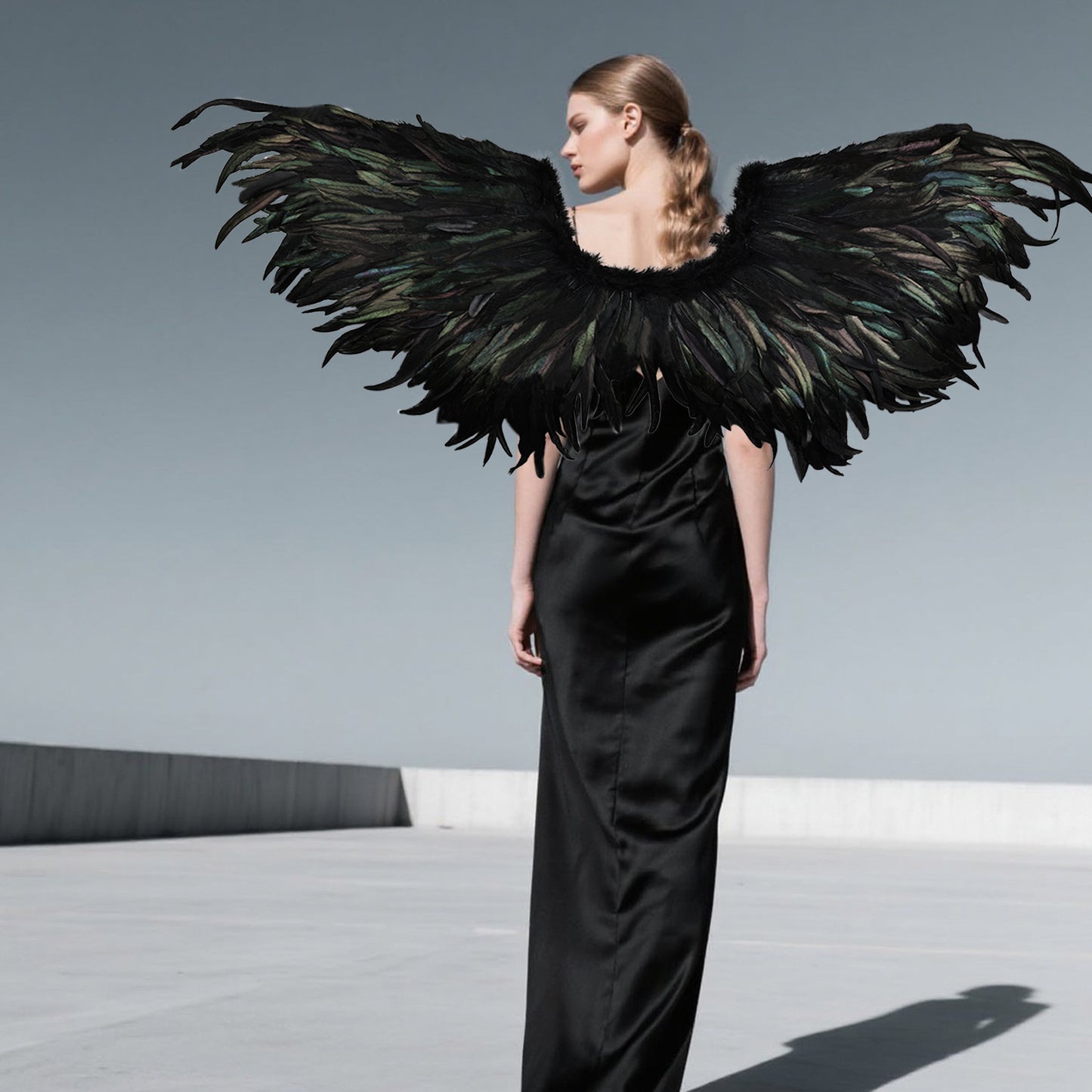 Classic Black Angel Feather Wings, Feather Wings Costume Props Halloween Black Angel Wings