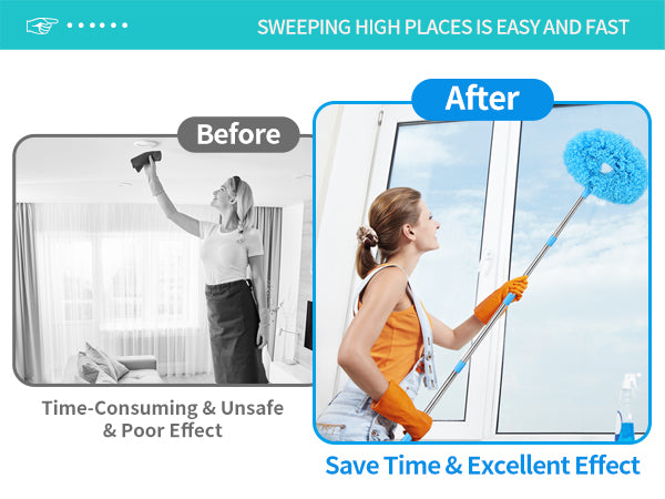 An extendable home cleaning fiber duster that does not harm the home; Cleaning the ceiling with a ceiling fan is very convenient