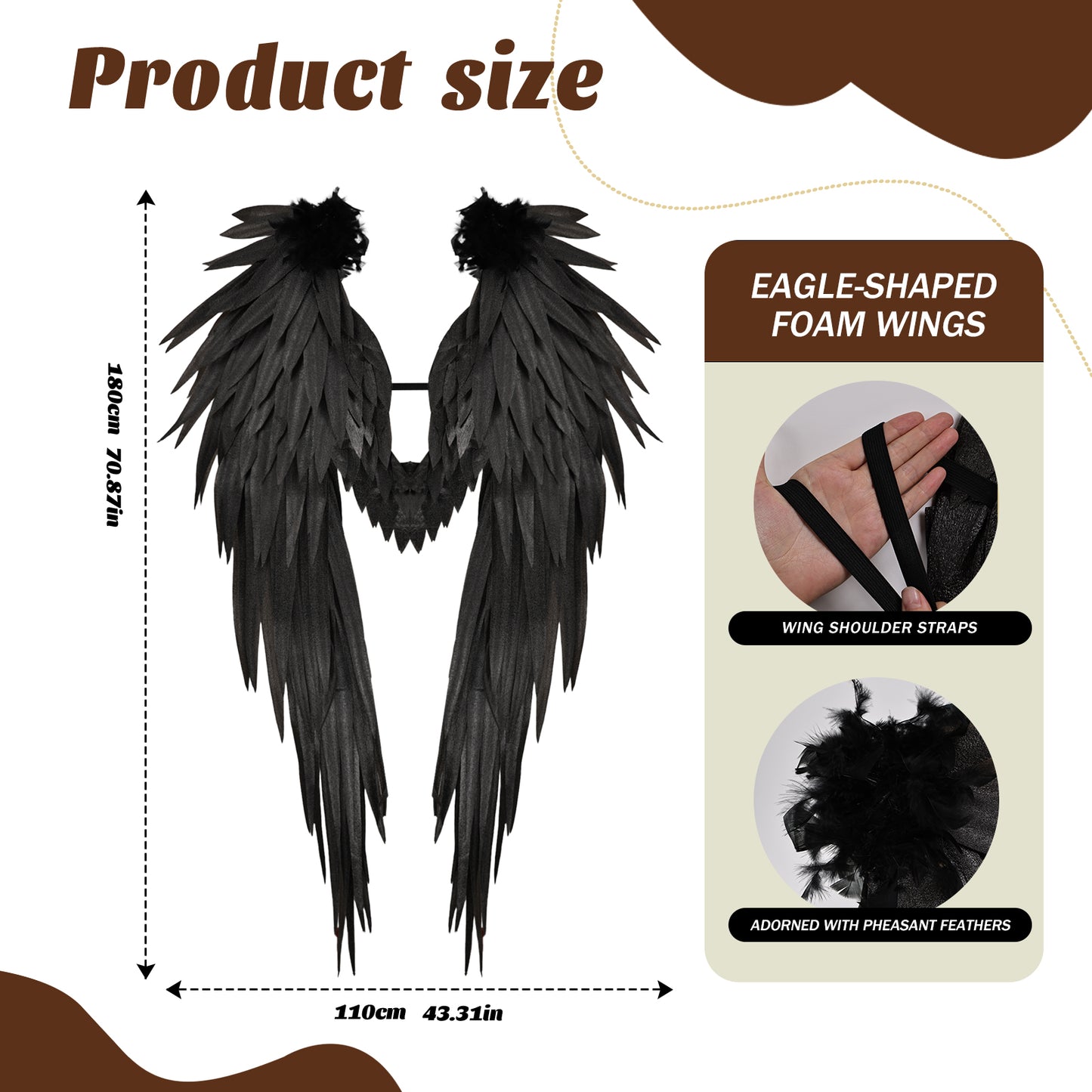 copy of Black Adult Angel Wings 3.6ft Angel Wings Women's Clothing Accessories Clothing Photography Props Role Playing Birthday Party Photography Lightweight Fairy Wings