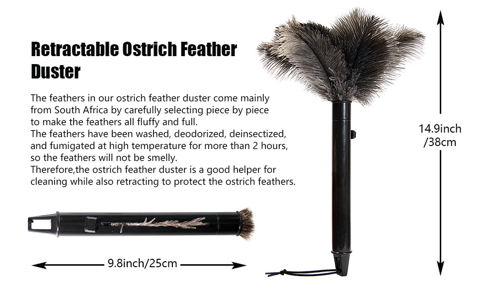 Retractable Feather Duster-Genuine Ostrich Feathers,Anti-Static,Reusable Eco-Friendly Handheld Cleaning for Keyboard,Home,Car,Office(10 to 15 Inches) 1 Pack