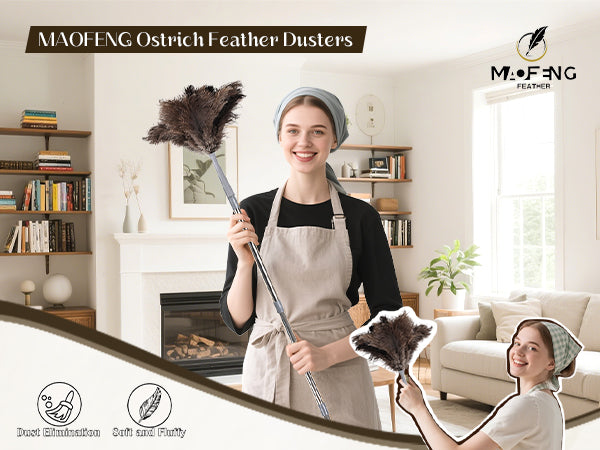 Ostrich feather duster that can be disassembled into three poles, convenient for storage, and has strong adsorption ability