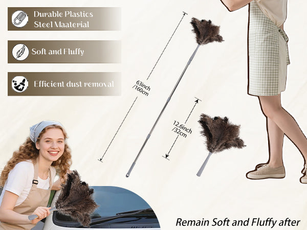 Ostrich feather duster that can be disassembled into three poles, convenient for storage, and has strong adsorption ability