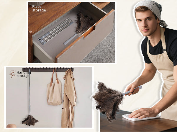 Ostrich feather duster that can be disassembled into three poles, convenient for storage, and has strong adsorption ability